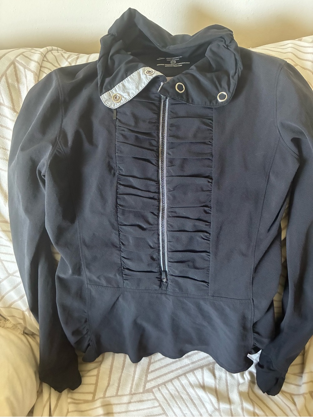 Brooks Black Ruffle-Front Zip Utility Jacket